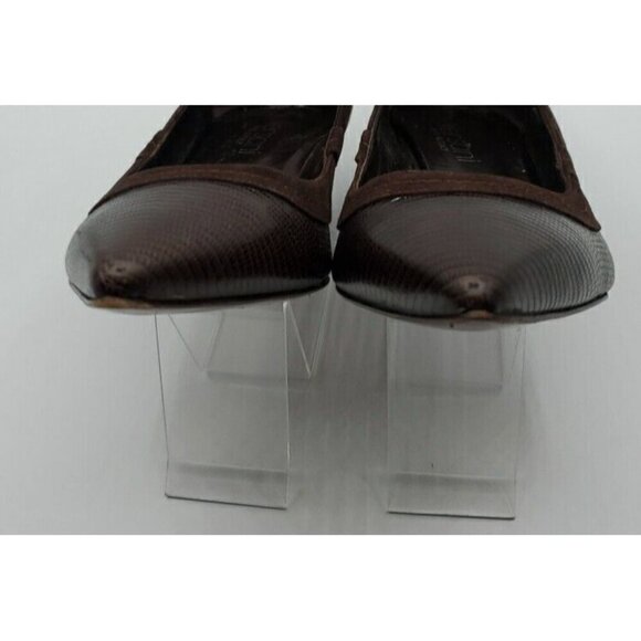 Versani Women's Brown Leather Croc with Suede Trim Heels Size 9.5 B - Picture 8 of 12